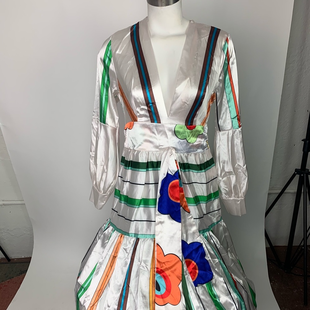 Vintage Oriental Silk White Dress